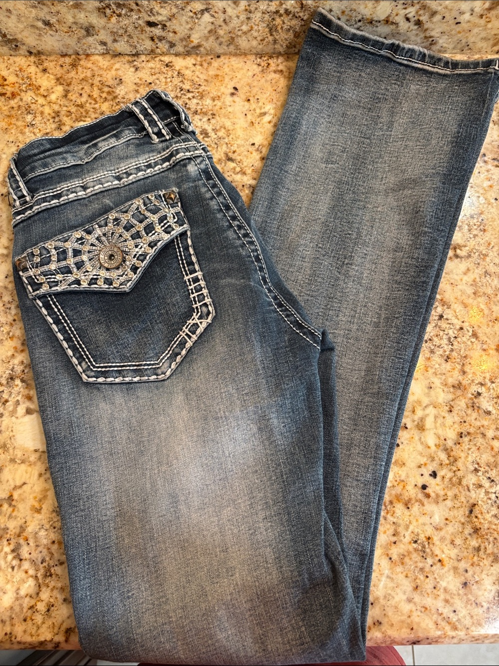 Women's Light Blue Boot Cut Jeans with Embellished Pocket